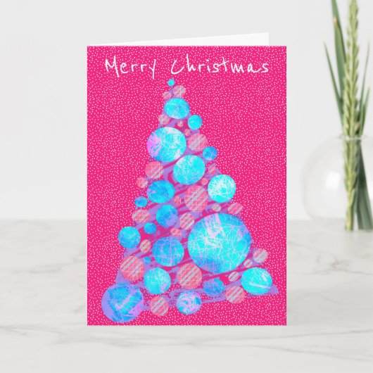 メリークリスマス抽象芸術パープルツリーホリデーカード カード (正面)