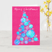 メリークリスマス抽象芸術パープルツリーホリデーカード カード (黄色い花)