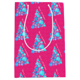 メリークリスマス抽象芸術パープルツリーホリデー ミディアムペーパーバッグ