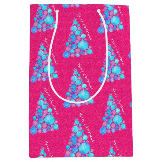 メリークリスマス抽象芸術パープルツリーホリデー ミディアムペーパーバッグ (正面)