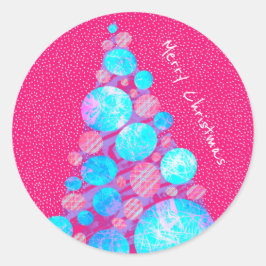 メリークリスマス抽象芸術パープルツリーホリデー ラウンドシール