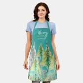 メリークリスマス抽象芸術冬季水彩 エプロン (着用した状態)