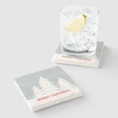 メリークリスマス抽象芸術白いクリスマスツリー ストーンコースター (横)