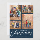 メリークリスマス数々のコラージュ写真ネイビーブルー シーズンカード (正面)