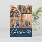 メリークリスマス数々のコラージュ写真ネイビーブルー シーズンカード (スタンド正面)
