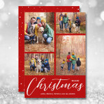メリークリスマス数々のコラージュ写真レッド シーズンカード<br><div class="desc">メリーお気に入りのクリスマスと赤い背景のシックな白いレタリングであなたの名前を特徴このクリスマスフォトカードに4枚の写真をアップロード。最も重い紙にはマットを選択し、フォト品質にはハイ最高のデフィニションを選択する。私たちの店であなたのためのより多くの色を行った。</div>