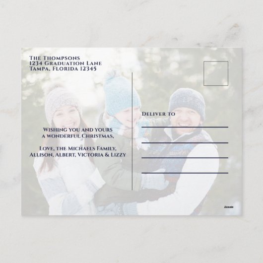 メリークリスマス数々のフォトコラージュタイポグラフィ シーズンポストカード (裏面)