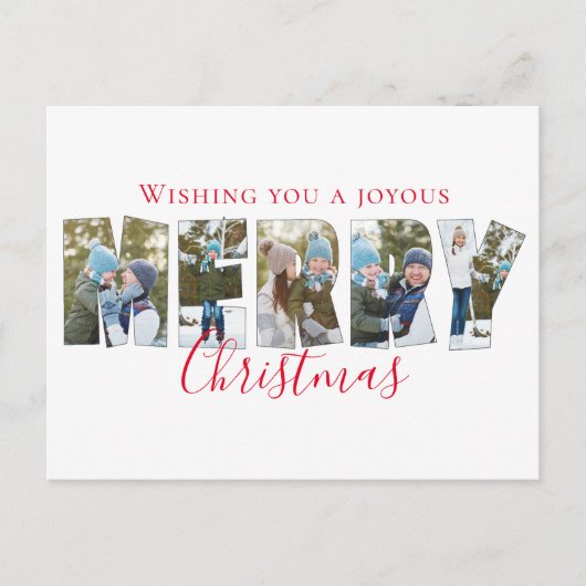 メリークリスマス数々のフォトコラージュタイポグラフィ シーズンポストカード (正面)