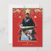 メリークリスマス数々のフォトツリーレッドホリデーカード (正面)
