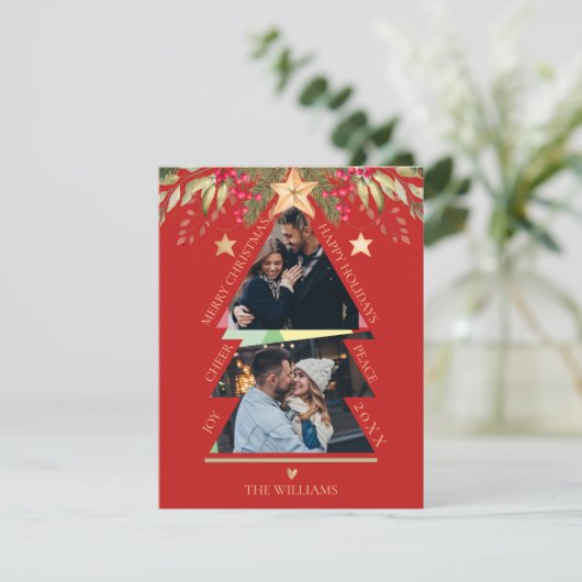 メリークリスマス数々のフォトツリーレッドホリデーカード (スタンド正面)