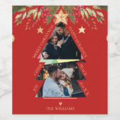 メリークリスマス数々のフォトツリーレッドホリデー ワインラベル (シングルラベル)