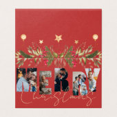 メリークリスマス数々のフォトレッド金ゴールドホリデーカード (外部フラット)