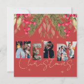 メリークリスマス数々のフォトレッド金ゴールドホリデーカード (正面)