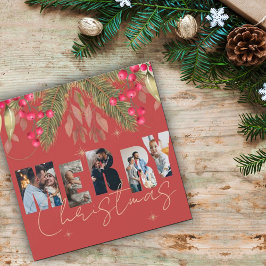 メリークリスマス数々のフォトレッド金ゴールドホリデーカード