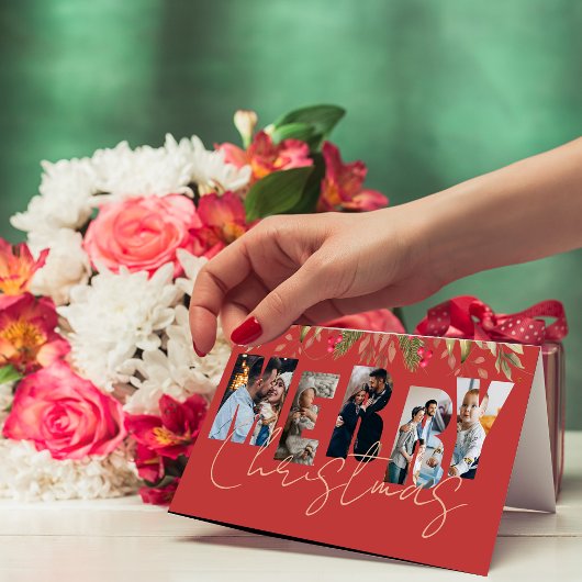 メリークリスマス数々のフォトレッド金ゴールドホリデーカード