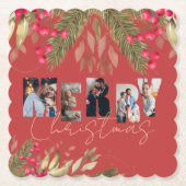 メリークリスマス数々のフォトレッド金ゴールドホリデーパーティー ペーパーコースター (正面)