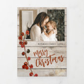 メリークリスマス数々の写真家族の素朴な木 三つ折りクリスマスカード (カバー)