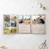 メリークリスマス数々の写真家族の素朴な木 三つ折りクリスマスカード (内部)