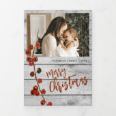 メリークリスマス数々の写真家族の素朴な木 三つ折りクリスマスカード (カバー)