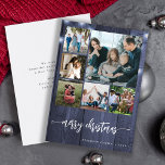 メリークリスマス数々の家族の写真の素朴な冬 シーズンカード<br><div class="desc">メリー素朴モダンクリスマス手書き書道スクリプト6家族の写真コラージュ海軍の白い納屋の木の文字列のライトホリデーカーカスタムドあなたの文字の両側にパーソナライズされた。</div>