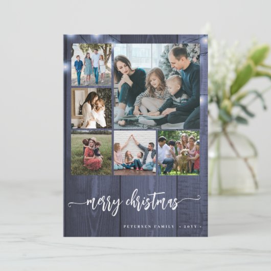 メリークリスマス数々の家族の写真の素朴な冬 シーズンカード (スタンド正面)