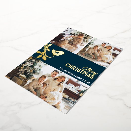 メリークリスマス数々の家族 – 写真金ゴールド 箔シーズンカード (回転した状態)