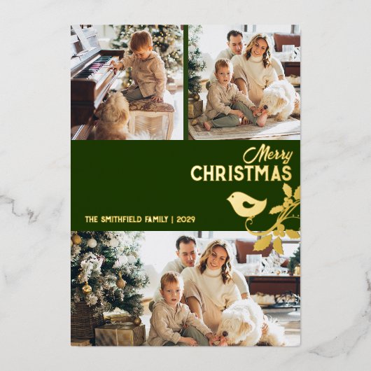 メリークリスマス数々の家族 – 写真金ゴールド 箔シーズンカード (正面)