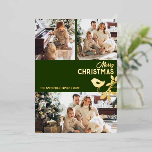 メリークリスマス数々の家族 – 写真金ゴールド 箔シーズンカード (立ち正面)