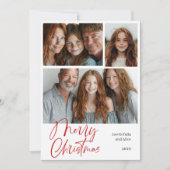 メリークリスマス数々の3枚フォトデザインレッド シーズンカード (正面)