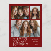 メリークリスマス数々の3枚フォトデザインレッド シーズンポストカード (正面)