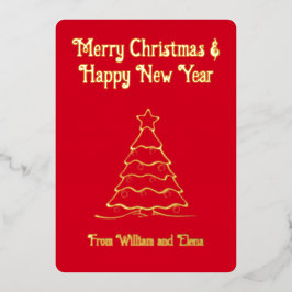 メリークリスマス文字とクリスマスツリー実在in 箔シーズンカード