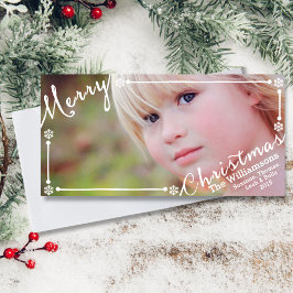 メリークリスマス文字オーバーレイ雪片と1枚の写真 シーズンカード