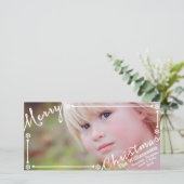 メリークリスマス文字オーバーレイ雪片と1枚の写真 シーズンカード (スタンド正面)