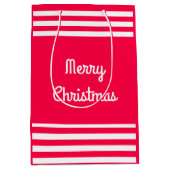 メリークリスマス文字クラシックレッドホワイトテンプレート ミディアムペーパーバッグ (正面)