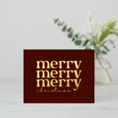 メリークリスマス文字グリーティングオンレッド金ゴールド 箔シーズンポストカード (立ち正面)