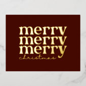 メリークリスマス文字グリーティングオンレッド金ゴールド 箔シーズンポストカード (正面)