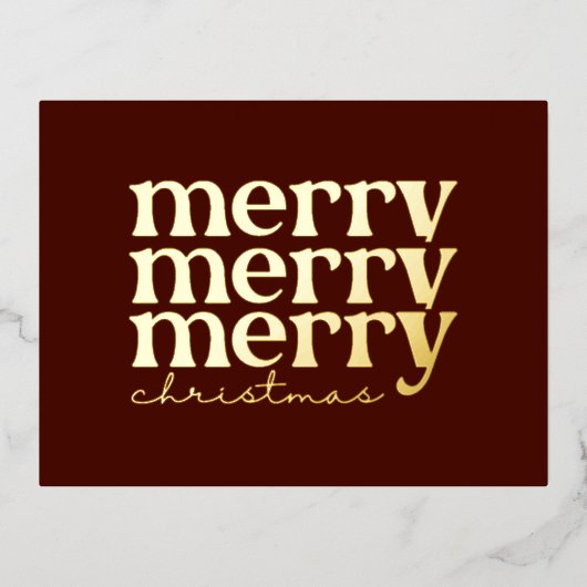 メリークリスマス文字グリーティングオンレッド金ゴールド 箔シーズンポストカード (正面)