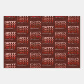 メリークリスマス文字グリーティングレッド&グリーンパターン ラッピングペーパーシート (正面)