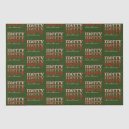 メリークリスマス文字グリーティングレッド&グリーンパターン 薄葉紙