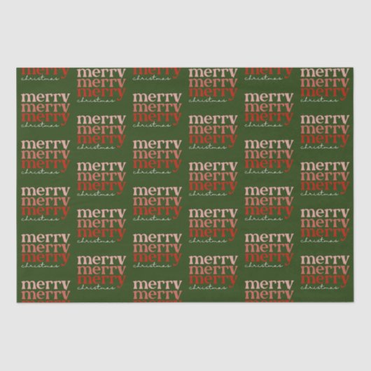 メリークリスマス文字グリーティングレッド&グリーンパターン 薄葉紙 (正面)