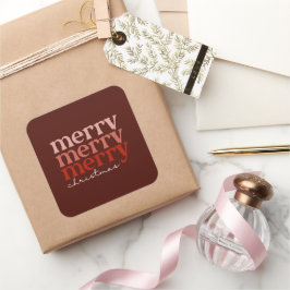 メリークリスマス文字グリーティングレッド スクエアシール