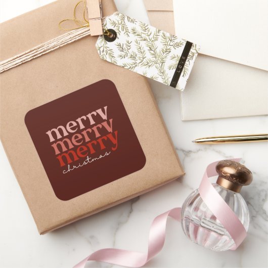 メリークリスマス文字グリーティングレッド スクエアシール (ギフト)