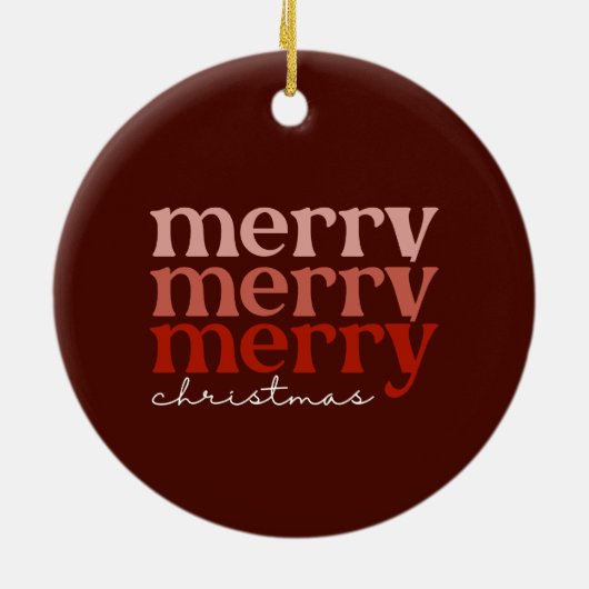 メリークリスマス文字グリーティングレッド セラミックオーナメント (裏面)