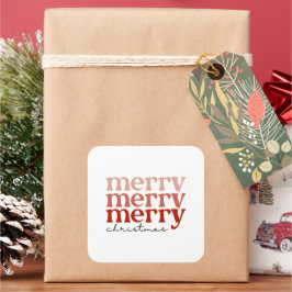 メリークリスマス文字グリーティング赤と白 スクエアシール