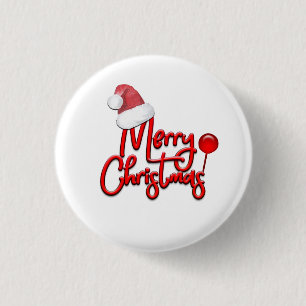 メリークリスマス文字サンタキャップ 缶バッジ