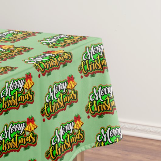 メリークリスマス文字タイポグラフィと鐘 テーブルクロス (インサイチュ)