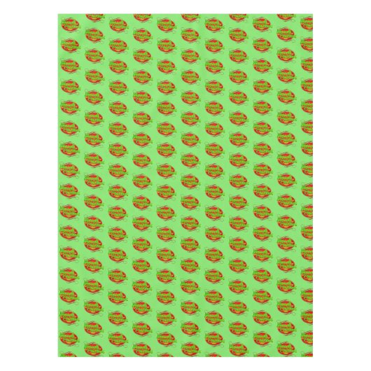 メリークリスマス文字タイポグラフィレッドグリーン&ツリー テーブルクロス (正面)