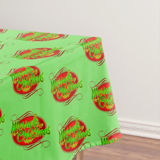 メリークリスマス文字タイポグラフィレッドグリーン&ツリー テーブルクロス (インサイチュ)