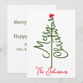 メリークリスマス文字ツリーミニマルレッドスノーフレーク シーズンカード (正面/裏面)