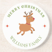 メリークリスマス文字トナカイ白 コースター (正面)